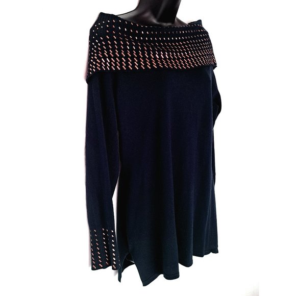 Questions Women's Off Shoulder Navy Blue Sweater Shirt Size XL - Picture 2 of 3